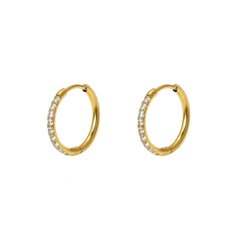 Plain Circle Inlaid Zircon Earrings Do Not Fade Titanium Steel 316 Material Niche Design Round Ear Buckle Jewelry