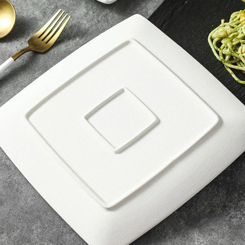 Tableware and Plates White High-end Western Style Salad Steak Plate Beef Plate Ceramic Pasta Flat Plates  Kitchen Dinner Plates