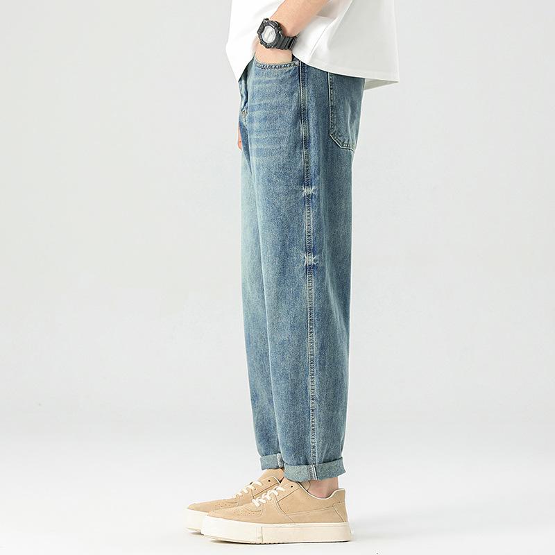 Fable Men's Blue Spring And Summer Jeans Trend Japanese Loose Straight Casual Micro-Harlan Trousers Cm