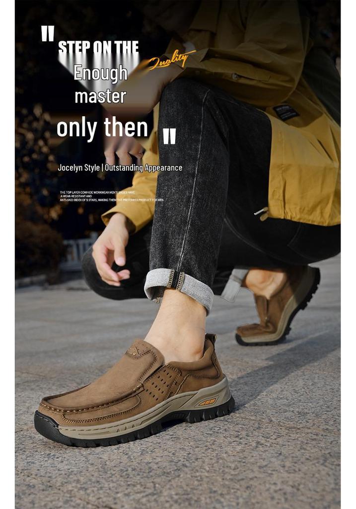 Men's 2025 New Style Outdoor Casual Leather Slip-On Loafers for Hiking and Mountaineering