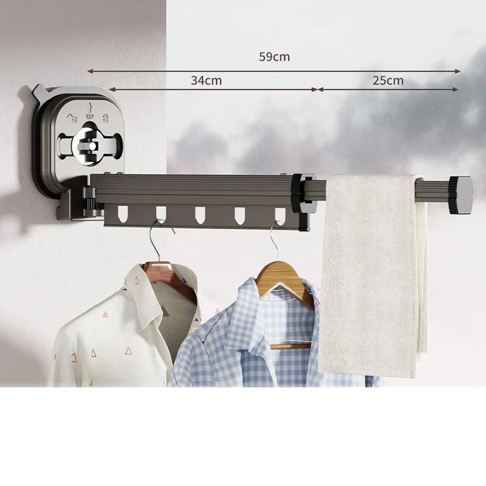 Stainless Steel Wall Mounted Folding Retractable Drying Rack 360° for Laundry Room,Balcony,Dorm,No-hole suction cup Drying Rack