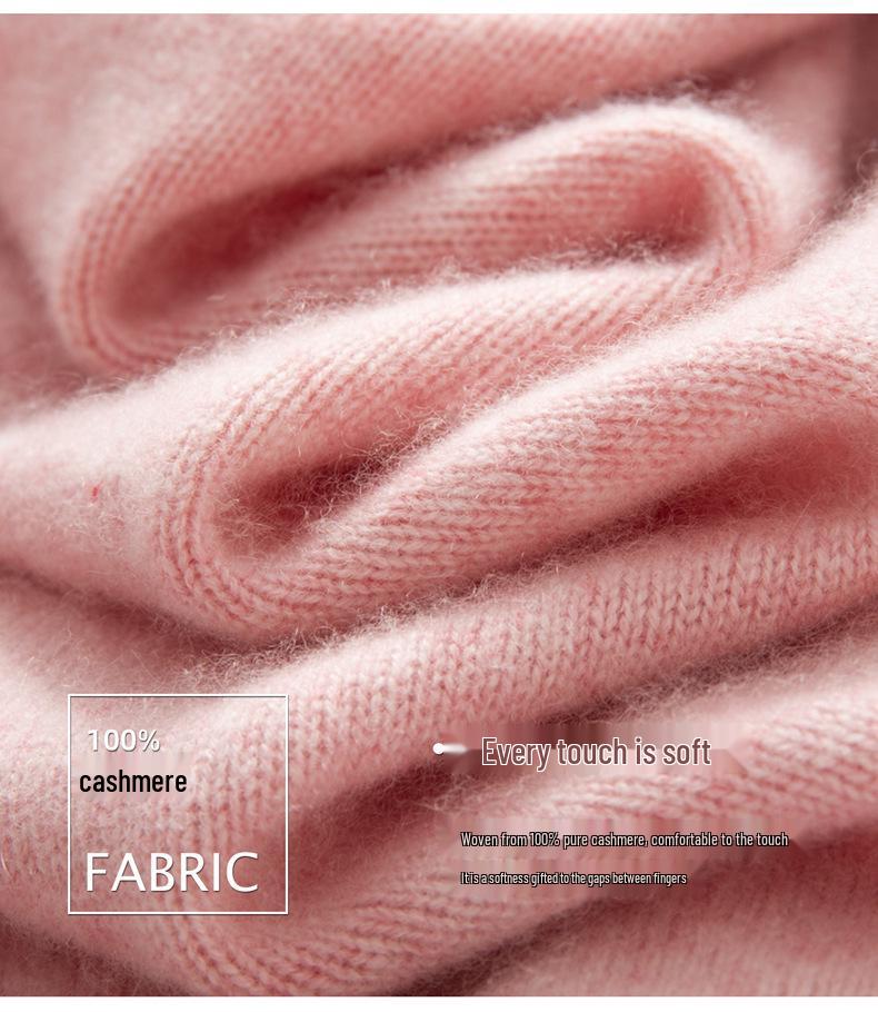 Women's 100% Cashmere Pullover Sweater, Half-High Collar, Long Sleeve, Thick Knit, Autumn/Winter Style.