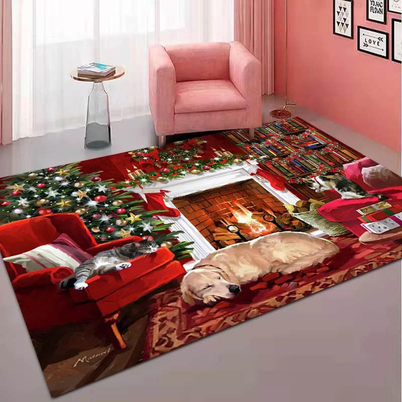 1pc Christmas Red Rug Snowman Kitchen Carpet Living Room Rug Floor Mat Red Car Christmas Tree Print Door Mat Room Home Decor