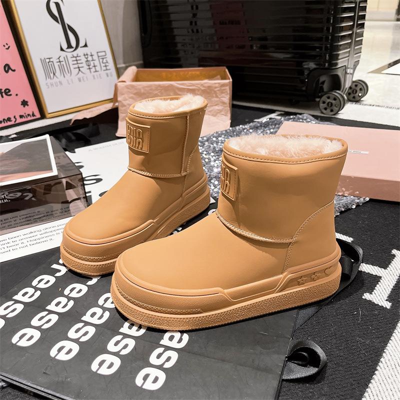 

Корейская версия 2025 зима новые кожаные утепленные северо-восточные снежные хлопковые ботинки короткие ботинки на плоской подошве обувь-хлеб белая обувь женская обувь 40 коричневый
