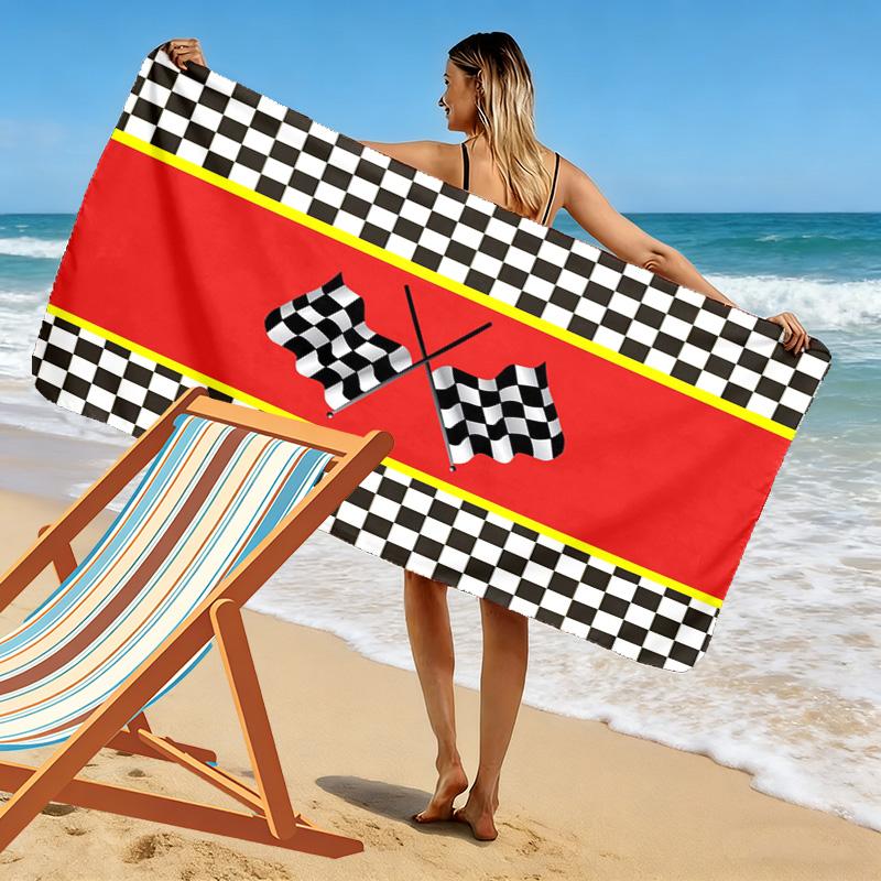 Black and white checkerboard 2D Flat Print Beach Towel, Large Soft Quick Dry Towel for Beach Camping SwimmingXSTJ0915348