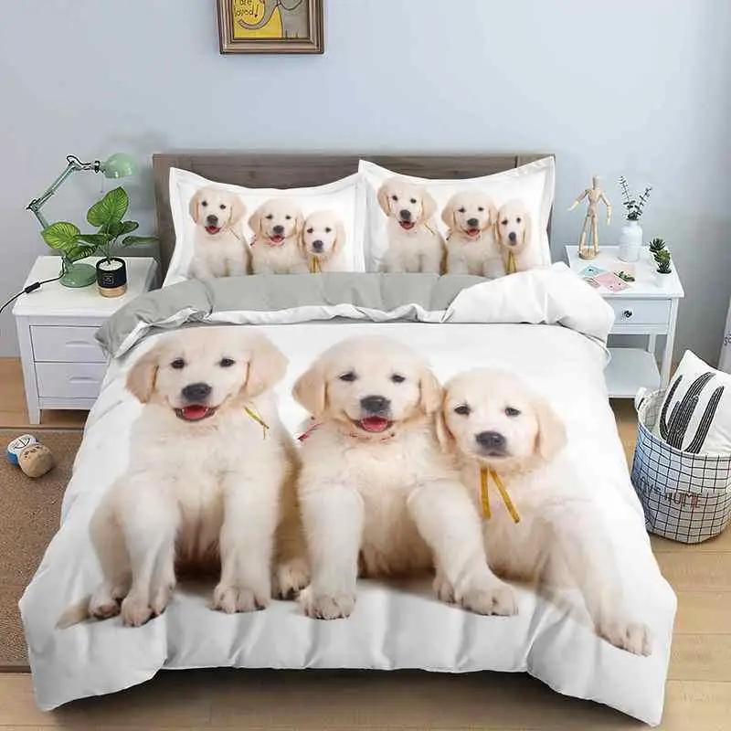 Comforter Dog Golden Retriever Queen Size Bedding Set For Boys Girls Microfiber 3D Pet Themed Animal Funny Dog