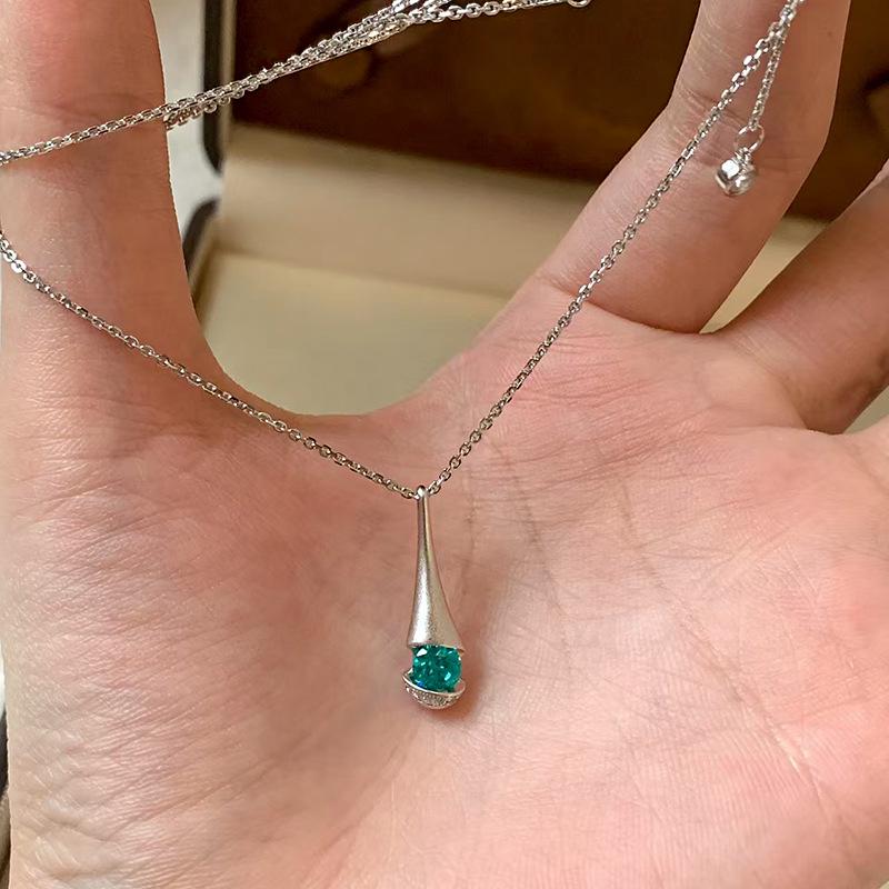 S925 Silver Teardrop Paraiba Necklace Versatile Fashion