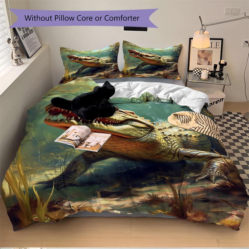 3pcs Crocodile Artwork Duvet Cover Set, Soft Comfortable Duvet Cover,Guest Room (1*Duvet Cover + 2*Pillowcase, Without Core) yy251104165