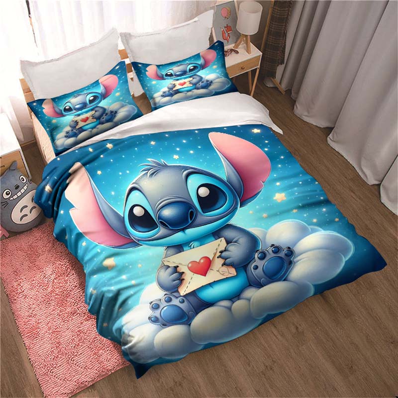 

3-PieceVibrant Stitch Cartoon Duvet Cover & Pillowcase Set — Cute 3D-Printed Home Decor, Creative Oversized Bedding 135x200cm