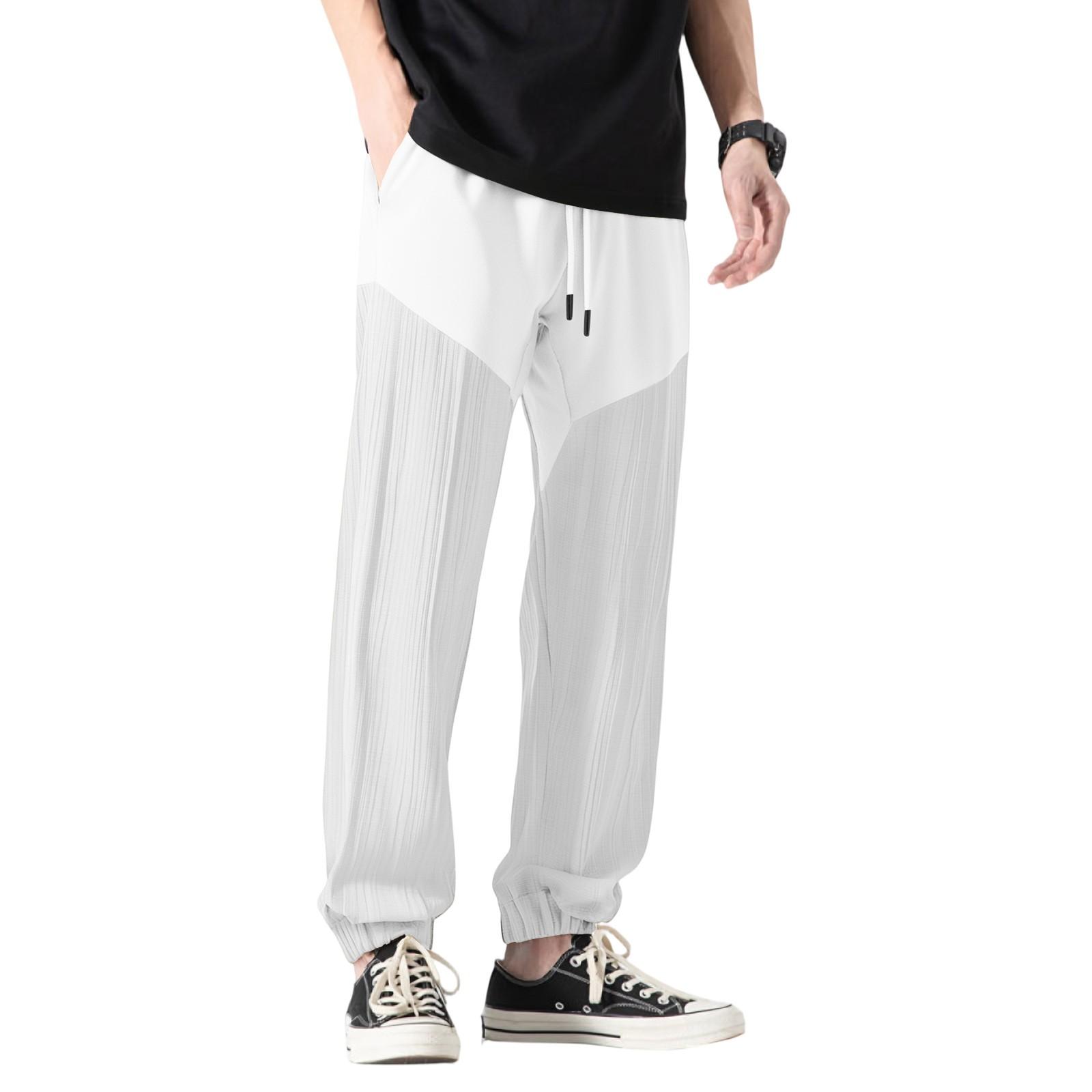 

Мужские длинные брюки, эластичный пояс на кулиске, легкие, облегающего кроя, с карманами, удобные и дышащие льняные длинные брюки XL белый