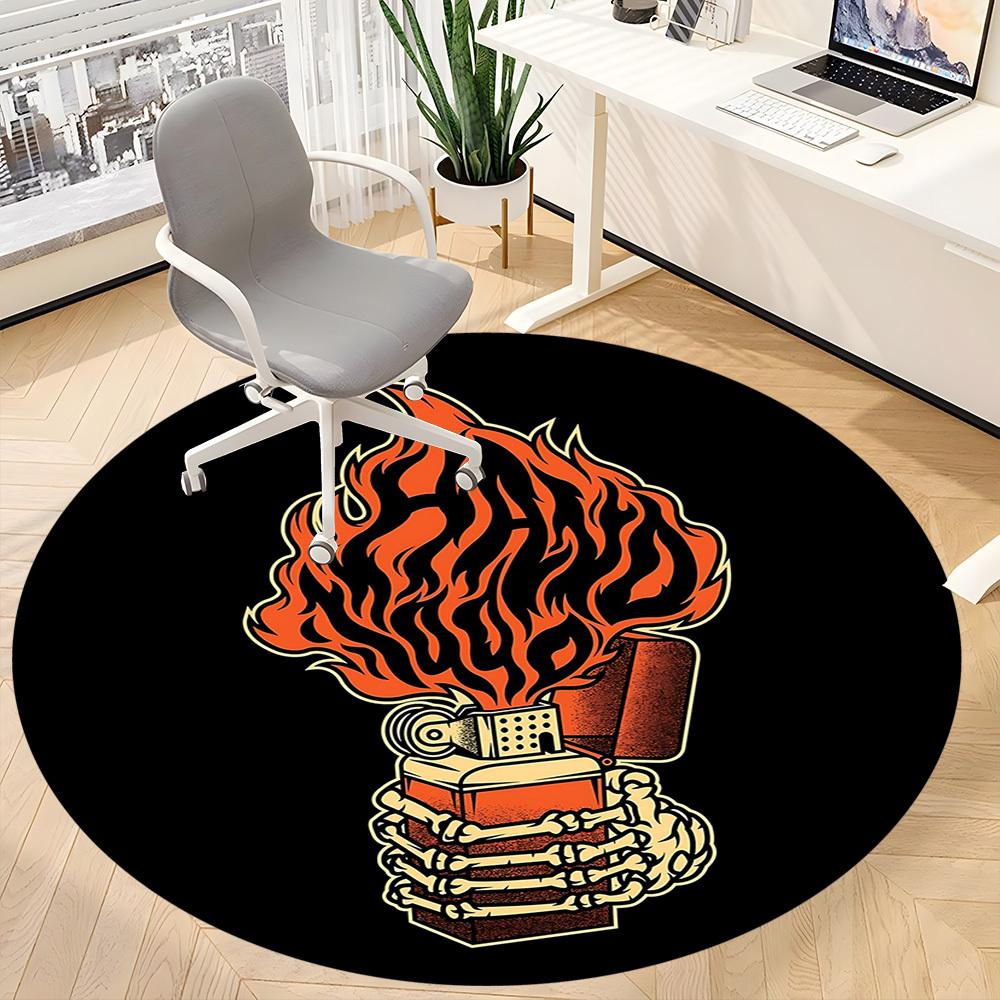 1pc Flame Bones Skull Office Round Area Rug, Indoor Mat Suitable For Office, Under Office Chairs Bedroom Living Room Home Decor, Room Deco