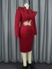 AOMEI Burgundy Bodycon Party Dresses for Women O Neck Long Sleeve High Waist Appliques Evening Dress
