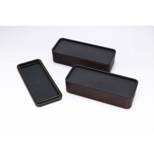 Yamanaka Lacquerware Square Bento Box, Tochigi Wood Grain, M16563-0