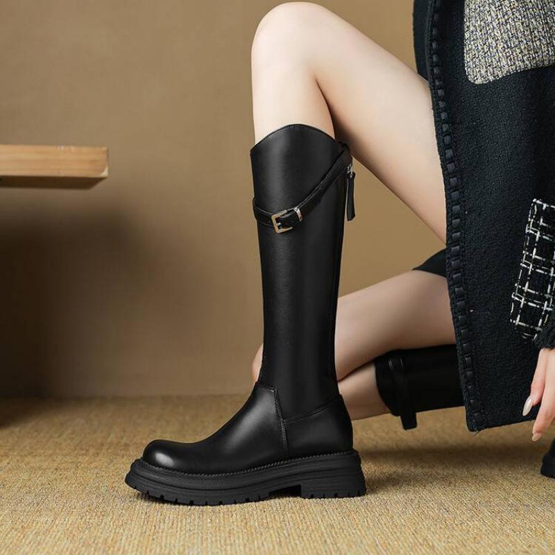 Autumn and winter medium heel large size knight boots women's thick-soled non-slip high boots round head square heel new rear zipper women's boots