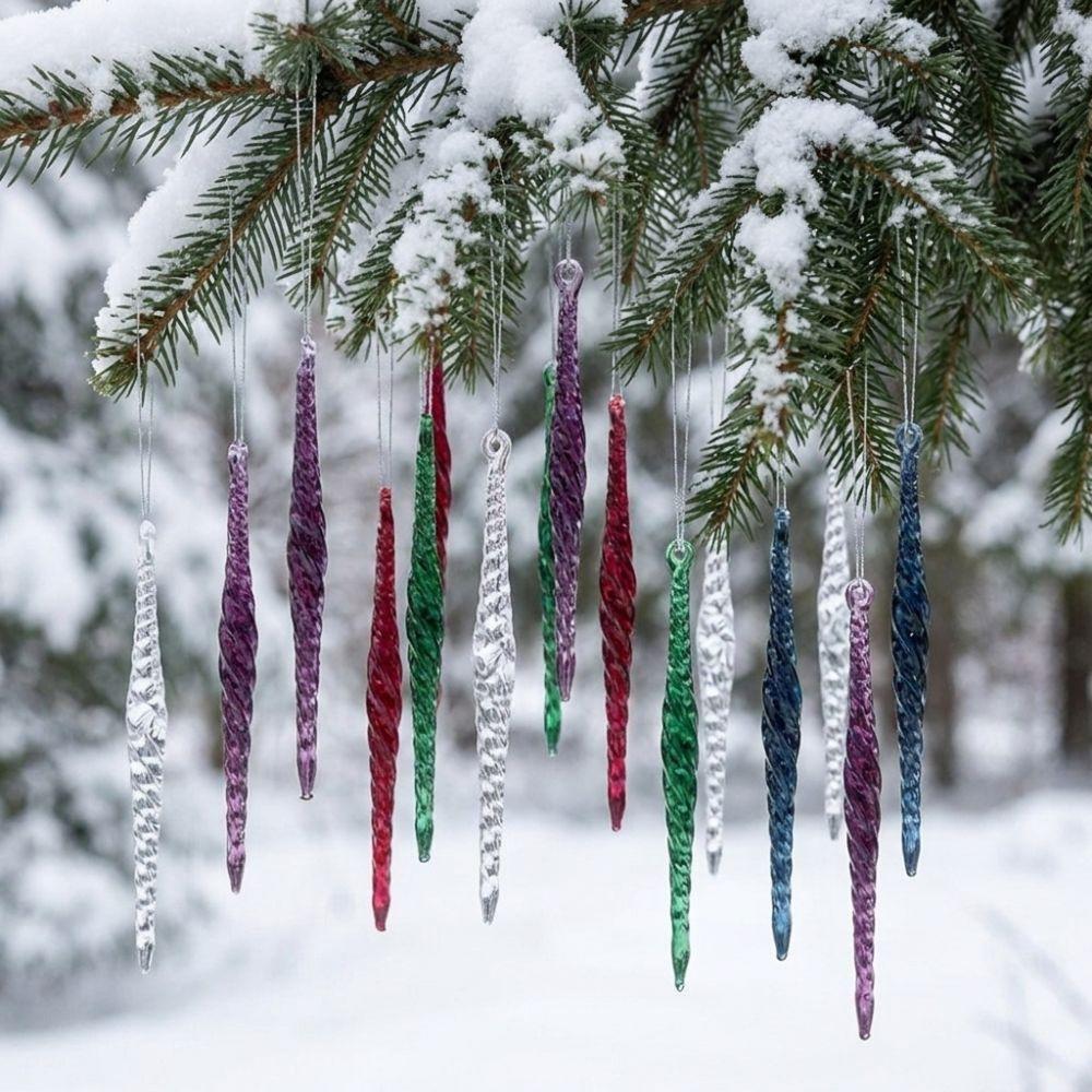 12Pcs Shatterproof Christmas Icicle Pendants Set Hanging Icicle Decorations Xmas Tree