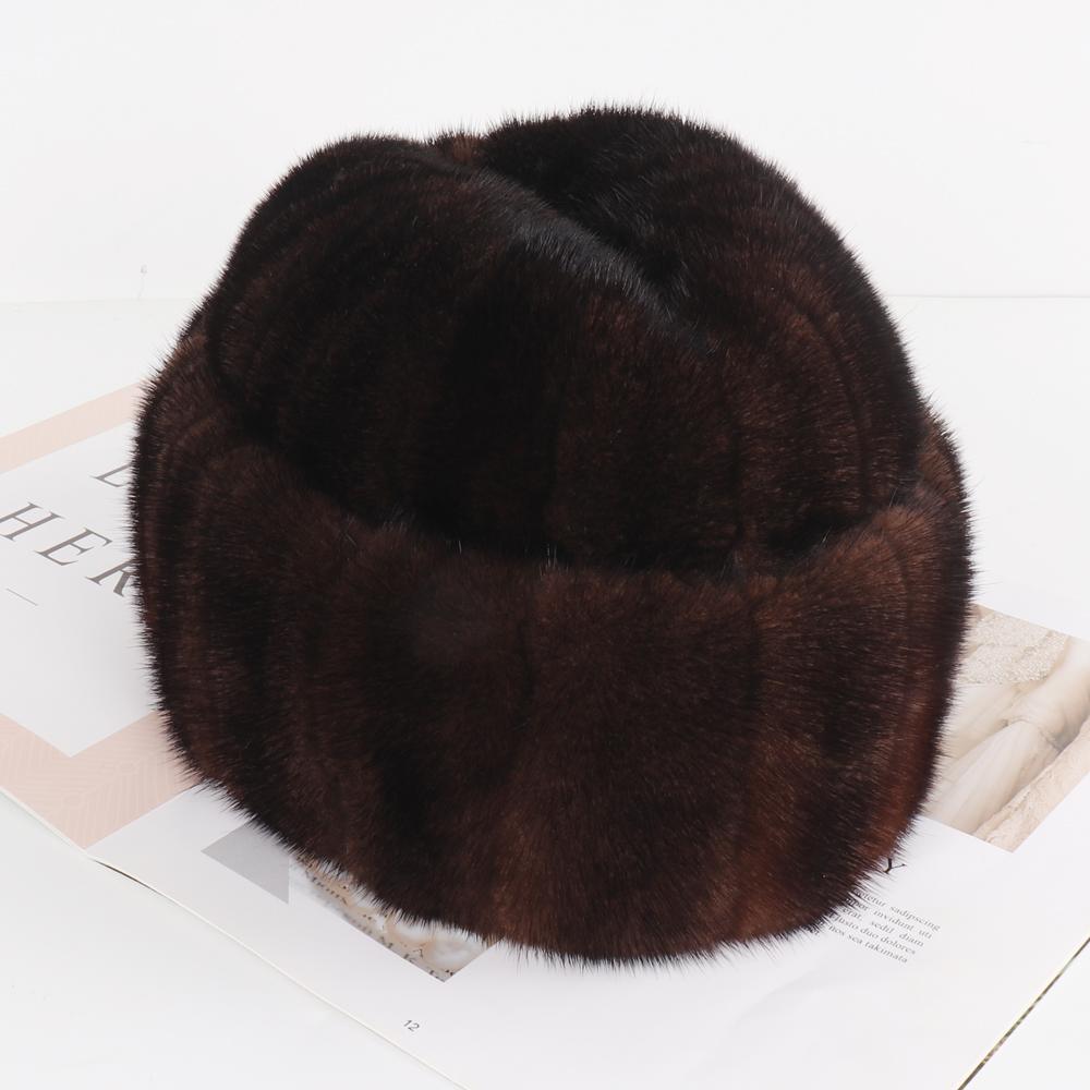 New Winter Men Luxury Real Mink Fur Hat Natural Warm Mink Fur Cap Russian Male Outdoor Genuine Real Mink Fur Fedoras Hats