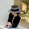 European and American style hand-woven mixed color hollow concave flat top hat women's retro versatile summer travel sun hat