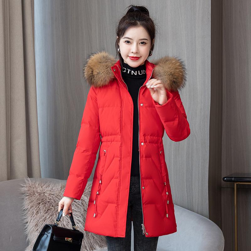 

Новый повседневный хлопковый женский пуховик средней длины с утолщенной хлопковой курткой с капюшоном и зимней курткой на белом утином пуху 90