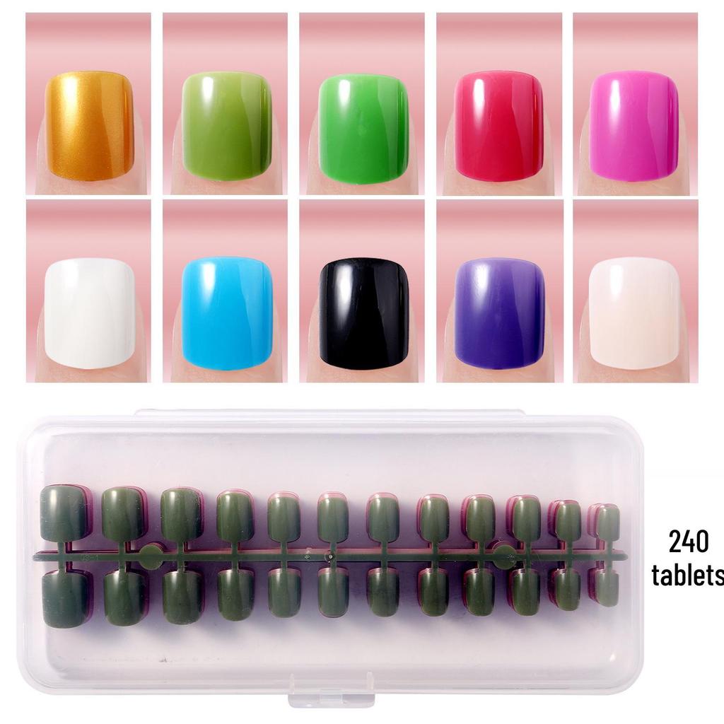 Colored Glitter Nail Art Tips - 240-Piece Set with Various Styles and Multiple Colors, Boxed Fake Fingernail Stickers