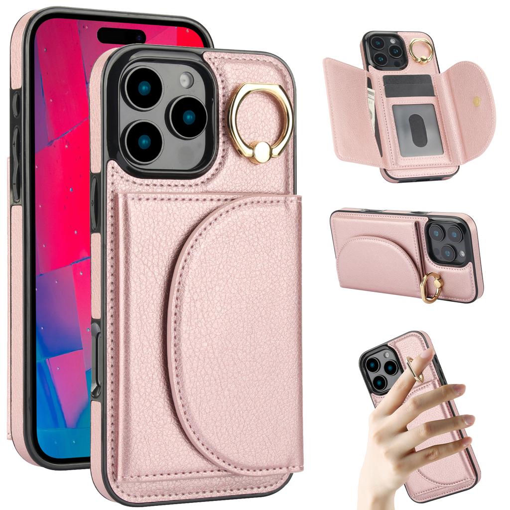 For iPhone 16 Pro Max Case RFID Blocking Wallet Kickstand Leather+TPU Phone Cover