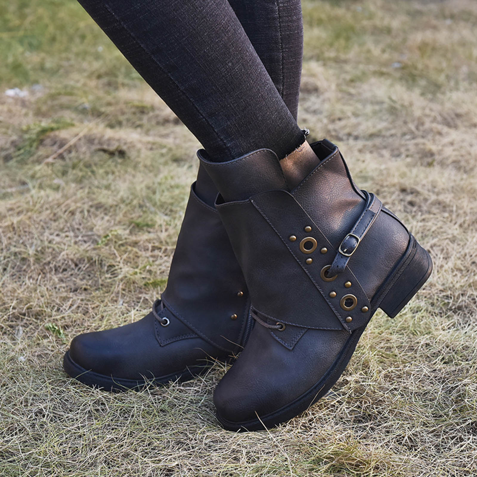 

Mid Length Women S Boots Fashionable And Casual Leather Round Toe Thick Soled Boots With Drawstring For Women Booties Streetwear 36 сірий