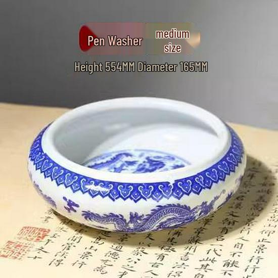 Multifunctional Jingdezhen Blue & White Porcelain Calligraphy Brush Stand & Ink Dish
