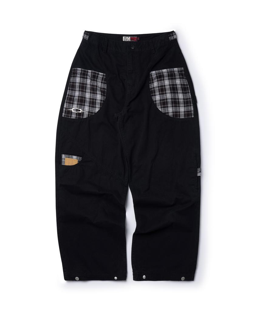 Lujeoseukeulleob Check Patch Wide Cotton Pants Black