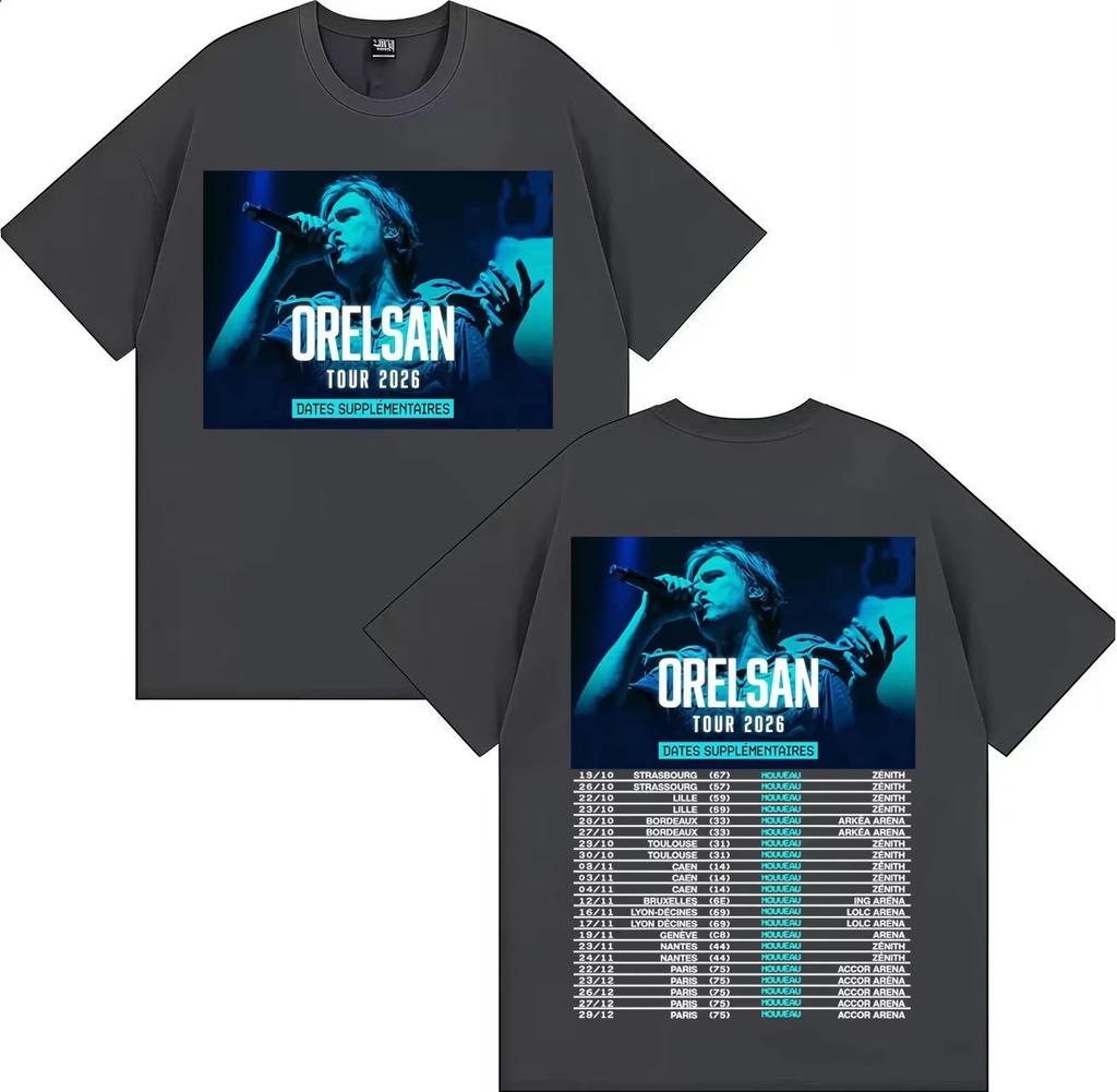 2026 Tour Tee Rapper Orelsan Hip Hop Short Sleeve Tshrit Mens Women Fashion Double Sided Print Clothing Pure Cotton Tshrits