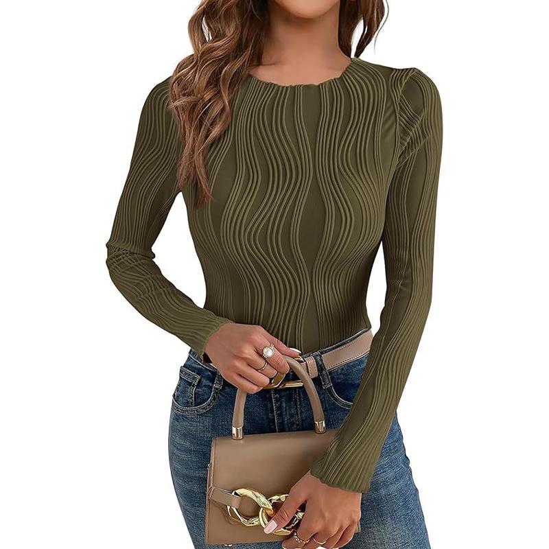 

Женский осенне-зимний пуловер с длинным рукавом, круглым вырезом, рубчатой текстурой, однотонный, приталенный, топ-футболка XL