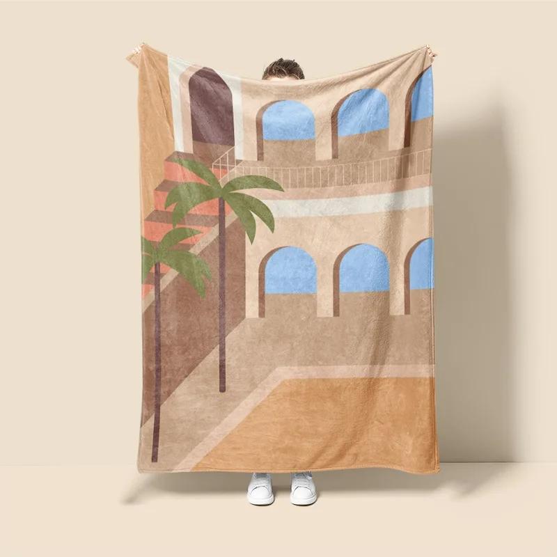 

Morandi Color Abstract Art Blanket Coral Fleece Sofa Blanket ins Wind Living Room Bedroom Decorative Blanket Fade-Resistant 75x90cm