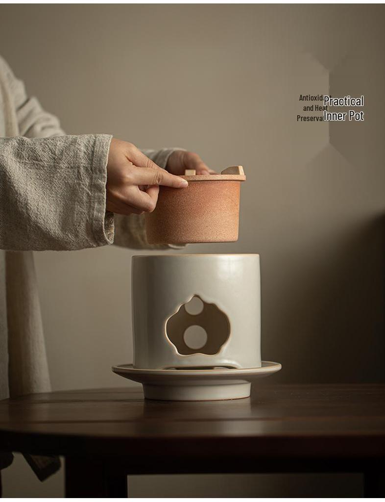 Clay Tea-Boiling Set: Charcoal Stove & Side-Handled Pot for Outdoor & Household Use.