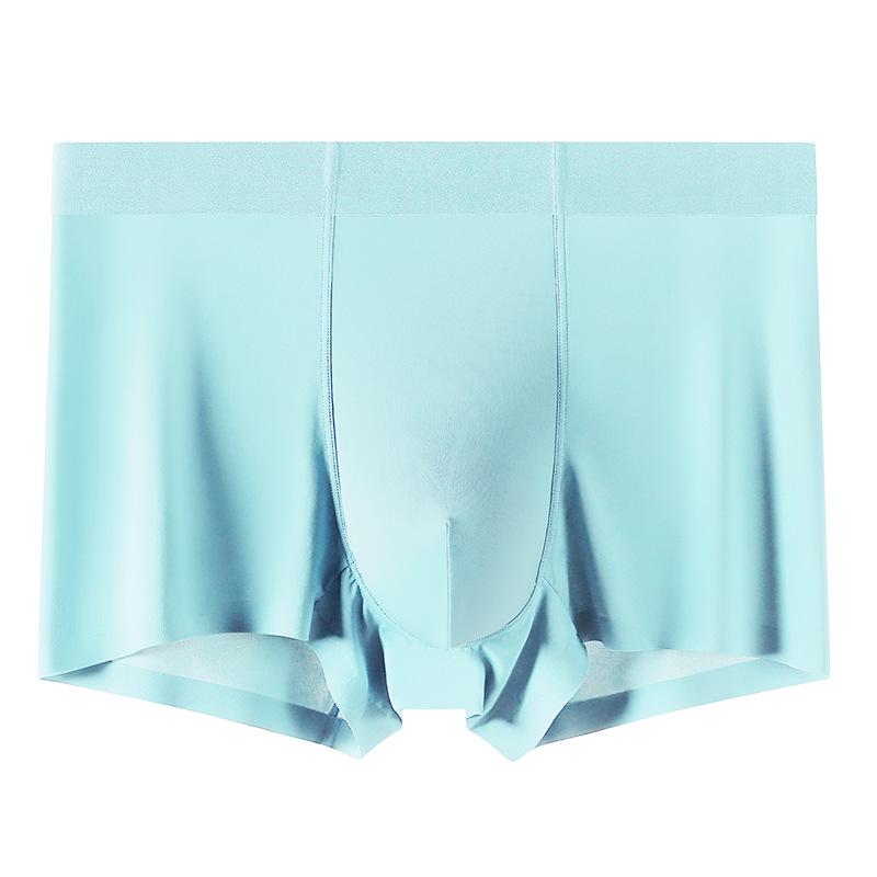 Men's Summer Ice Silk Seamless Underwear: Sweat-Absorbent, Breathable Boxer Shorts with 5A Antibacterial Protection, Solid Colors.