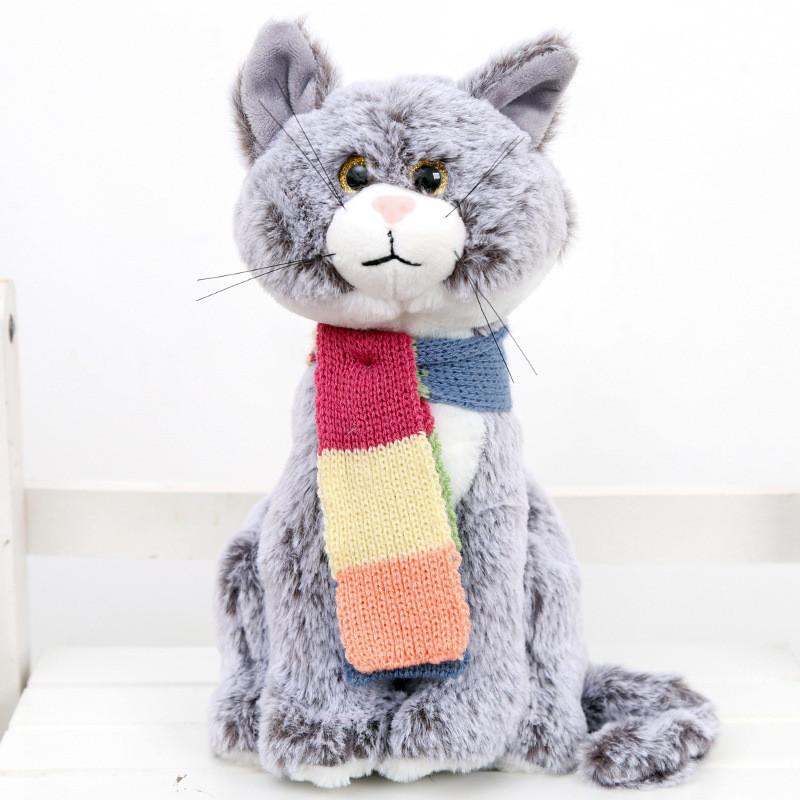 Cat Plush Toy With Scarf 28cm Soft Polyester Collectible Home Decor For Kids And Adults
