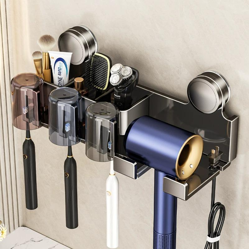 Wall Mount for Toothbrushes and Hairdryer, Drill-free Bathroom Organizer