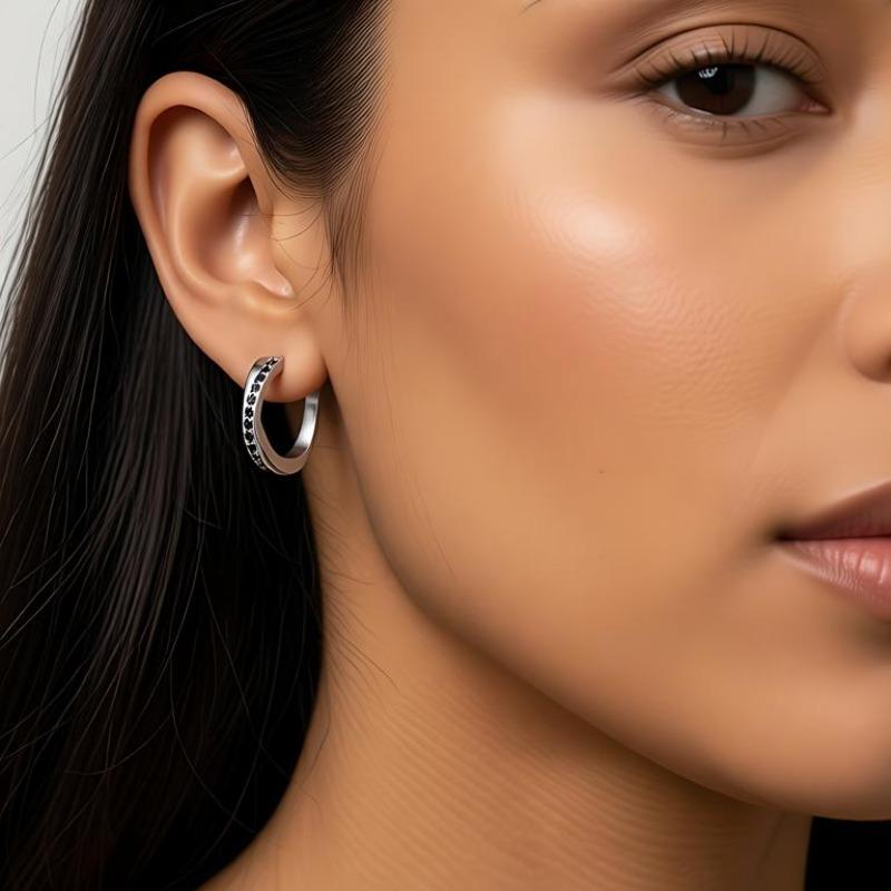 Black Awn Kreuz-Creolen, schwarze Stein-Ohrringe für Damen, Creolen