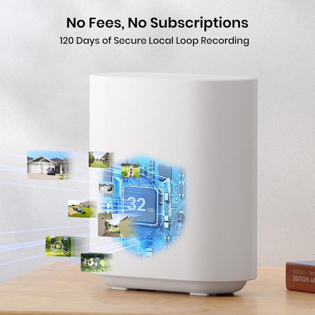 5MP Beveiligingscamera's Buiten Draadloos 2 Camera-Kit, Zonne-energie Home Beveiligingscamerasysteem met 360° Pan & Tilt Auto Tracking 2K Kleuren Nachtzicht