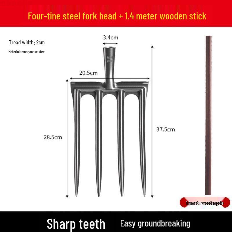 Vierzahnige Gabel aus Vollstahl: Bodenumdreh- und Lockerungswerkzeug mit Holzgriff