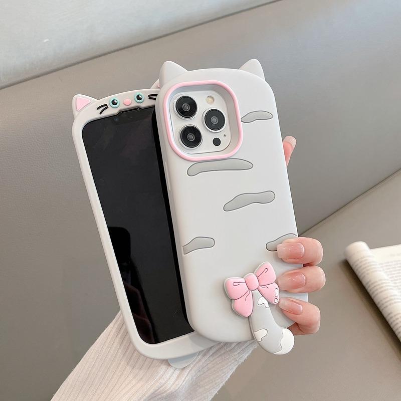 Custodia protettiva in silicone morbido 3D a forma di gatto per iPhone 16 Pro Max 17 Air 15 14 13 12 11 15 Plus Cover Posteriore