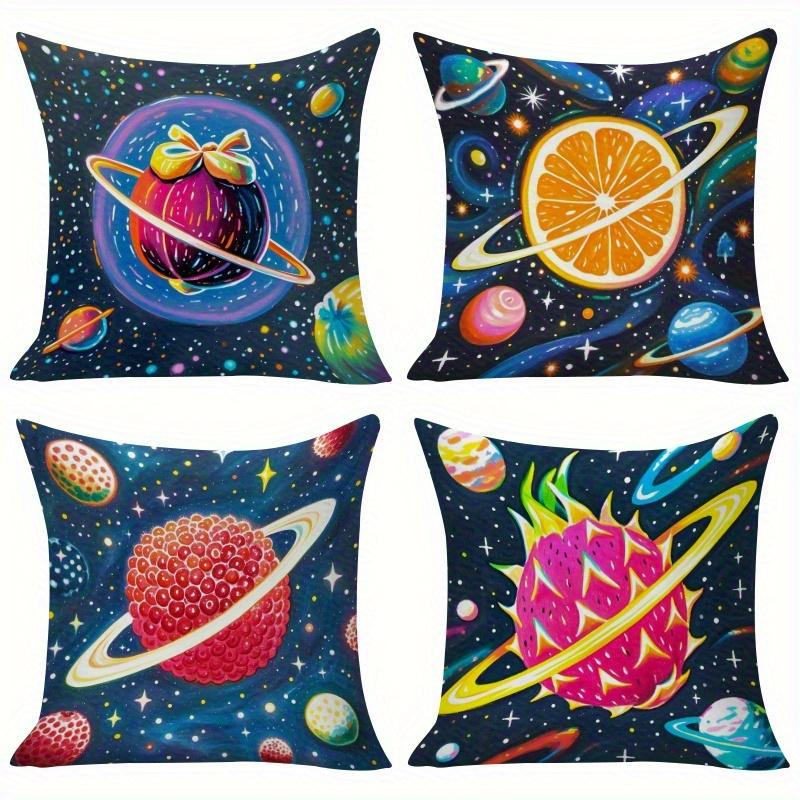 4Pcs Fantasy Fruit Planet Digital Printing Pillow Cover Short Plush Suitable Living Rooms Bedrooms Sofas Throw Cushion Cover