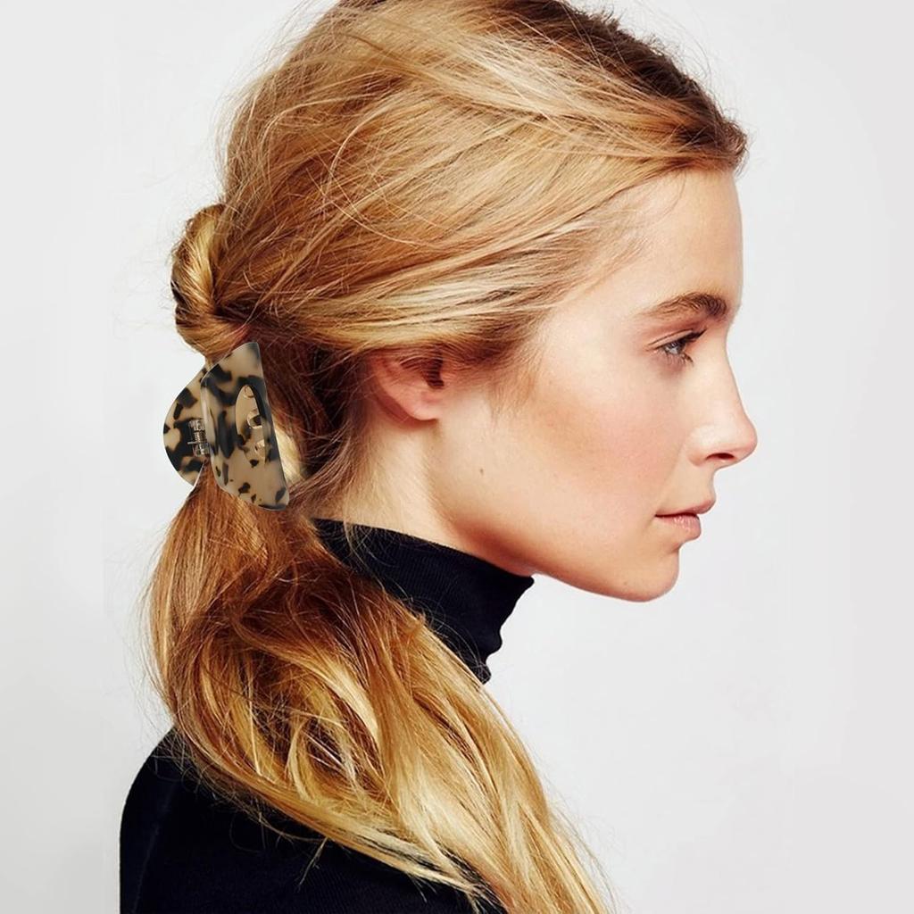 VinBee 3 PACK Hair Claw Clips, Cellulose Acetate Cutout Tortoise Shell Barrettes Claw Clips, Celluloid Leopard Print Stylish Hair Accessories for