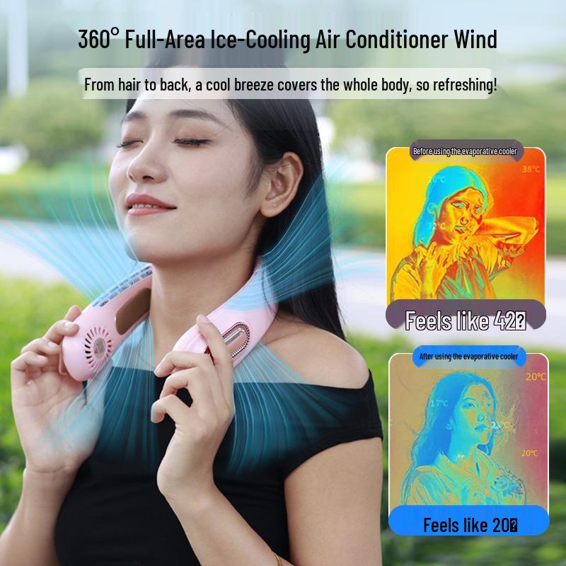 2025 L19 Bladeless USB Rechargeable Neck Fan - Portable, Long-Lasting Mini Fan for Outdoor Camping.