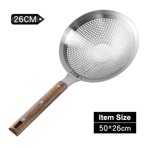 Extra Large Kitchen Strainer Skimmer with Sturdy Wood Handle - 304 Stainless Steel Slotted Spoon Colander, Kitchen Tools