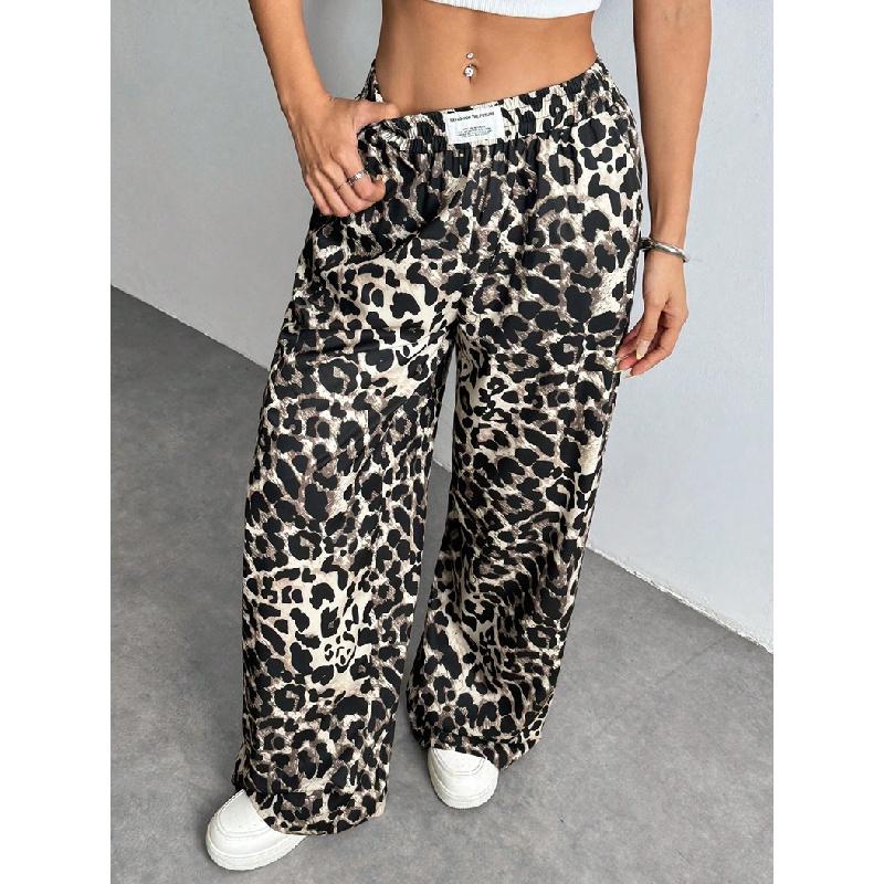 2026 Neue lässige Hose mit Leopardenmuster für Damen, lockere Passform, elastischer Bund, bedruckte Wide-Leg-Hose