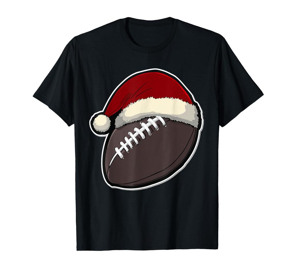 American Football Ball Santa Hat Funny Christmas T-Shirt