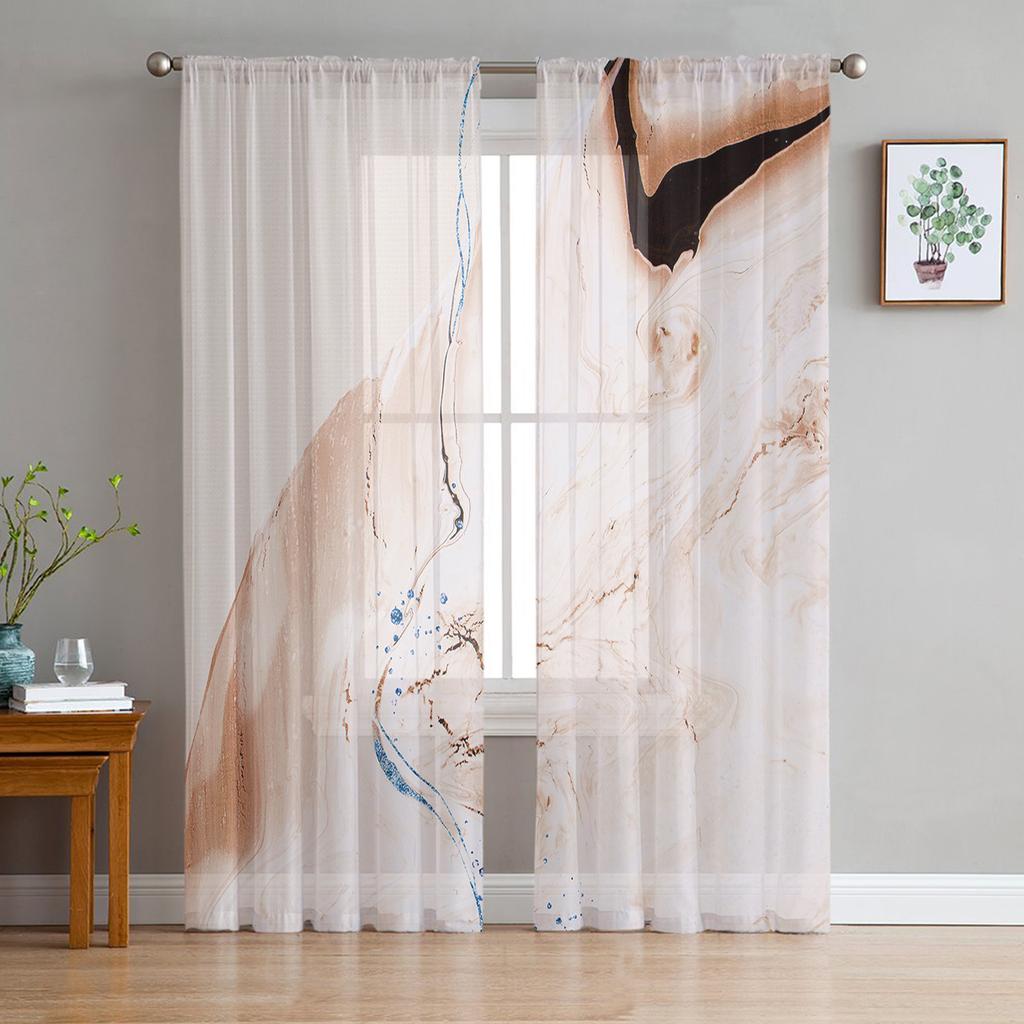 Weißer und goldener Muster-Marmor-Voile-Vorhang für Wohnzimmer, transparenter Tüll-Fenstervorhang für Schlafzimmer-Accessoires-Dekor
