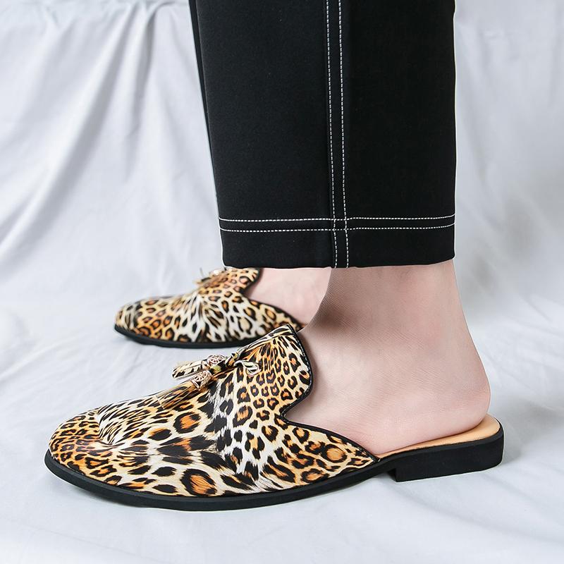 Übergröße 38-48 Halbschuhe für Herren Mules Leopard Offene Loafer Hausschuhe Offene Rückseite Freizeitschuhe Herren Slides Slip-On Flache Schuhe