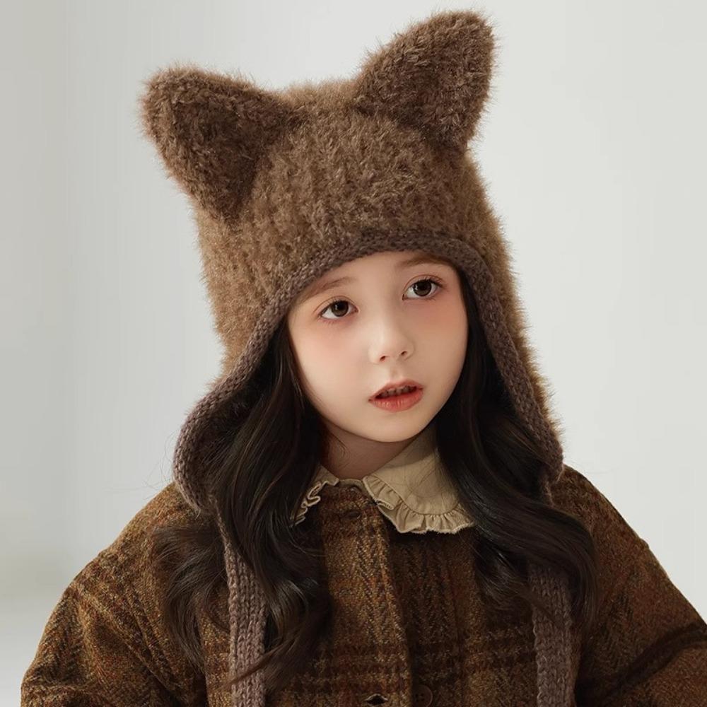 New Winter Kids Knitted Hat Warm Beanie Cap with Cat Ears Cartoon Child Bonnet Hats For Girls Boys