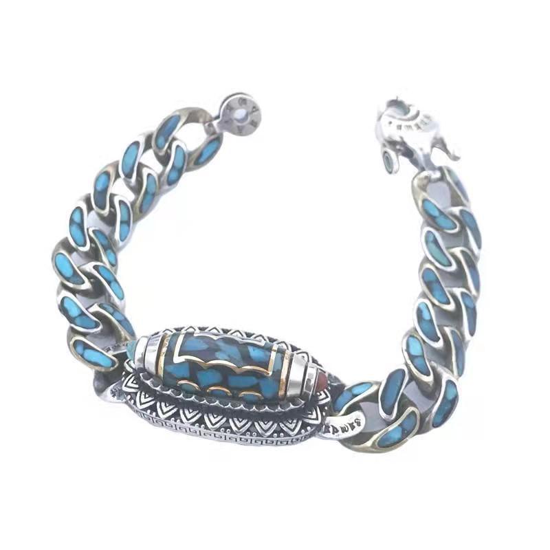 Misty Rain Retro Nine-Eyed Dzi Bead Bracelet - High-End Men's Good Luck Gift