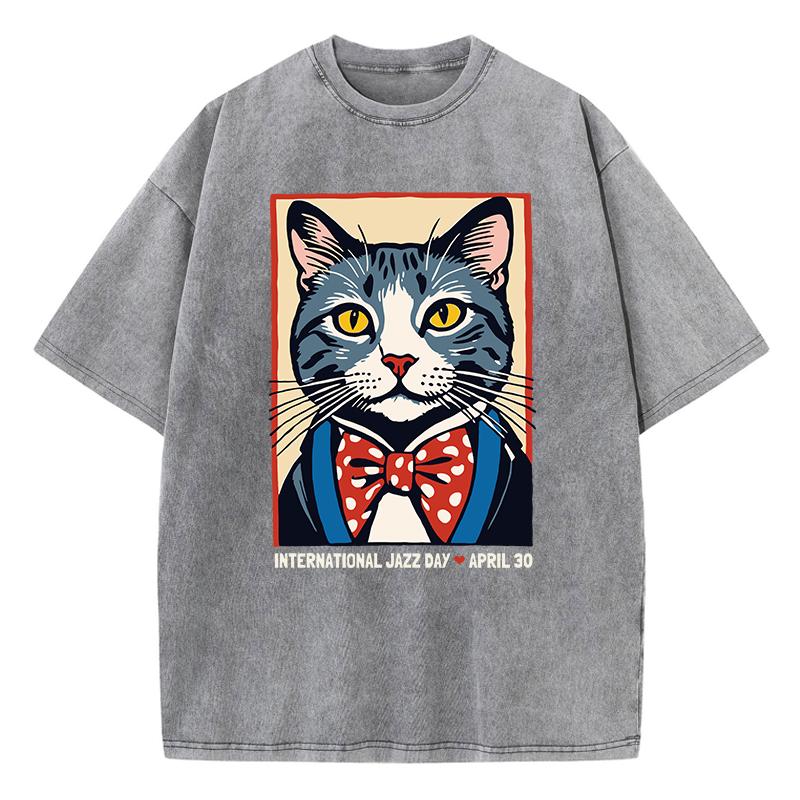 Cotton Woman Washed T-Shirts International Jazz Day April 30 Print Tee Shirts Distressed Crewneck Oversized Tops Clothes