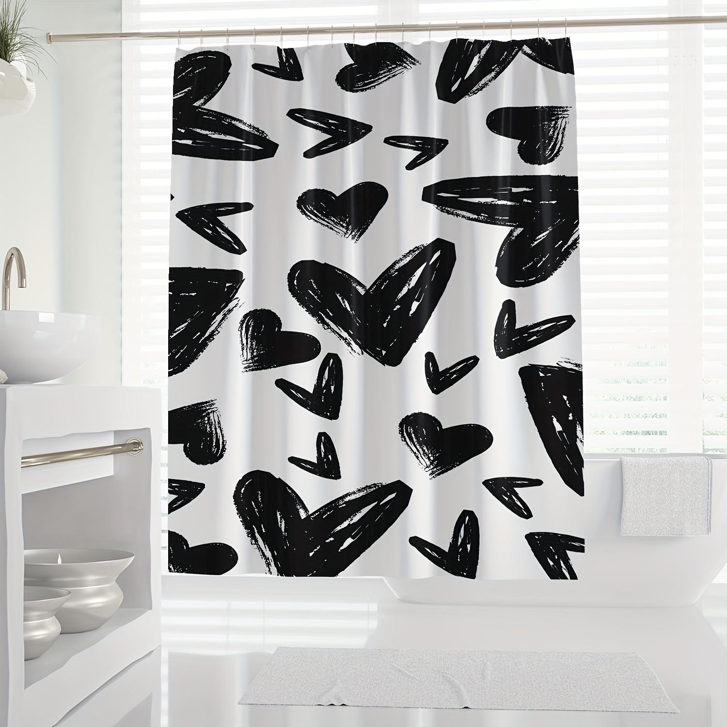 

1pc Minimalist Black and White Abstract Heart Pattern Shower Curtain, Modern Art Digital Print, Polyester Fabric, Machine Washab 90x180cm35x71in